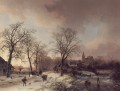 Figurines dans la neige Paysage Hollandais Barend Cornelis Koekkoek